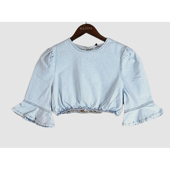 WeWoreWhat Women's Super Light Denim Crop Top and Cut Out Skirt Blue Size S NWT - Picture 8 of 13